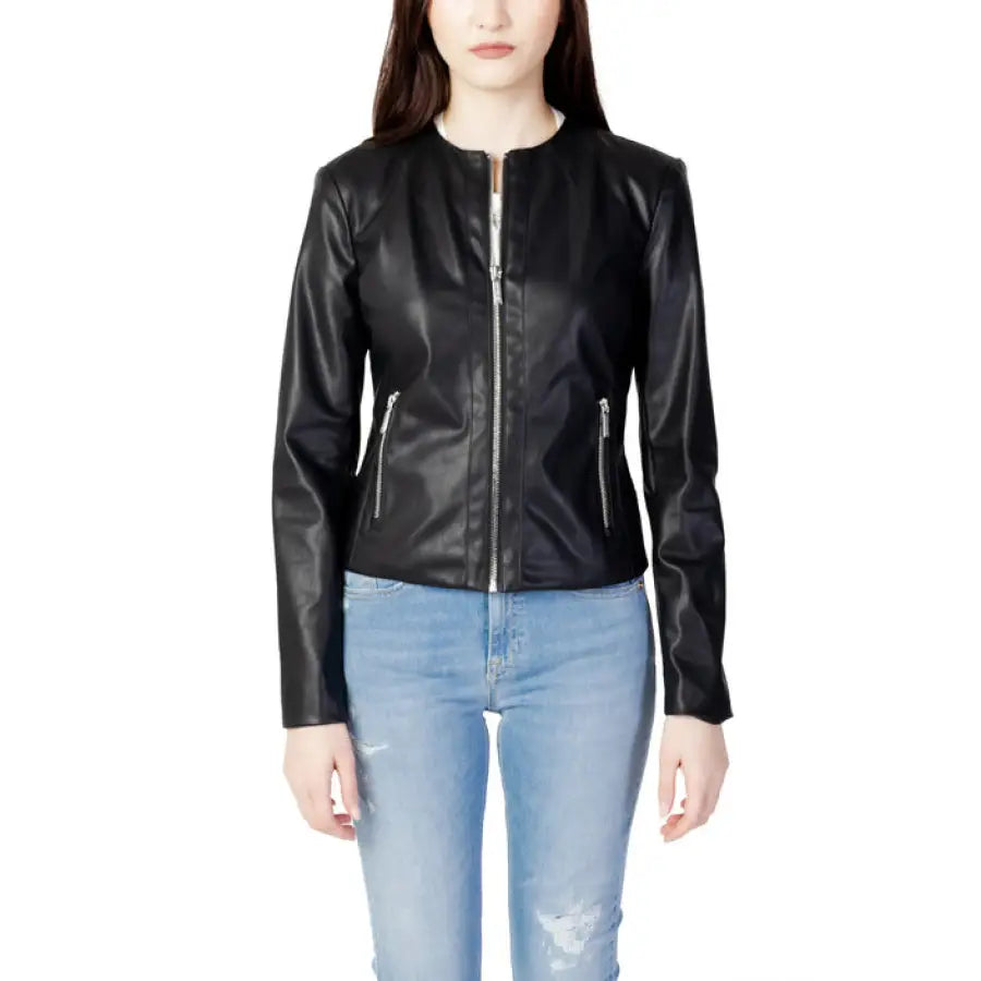 Armani Exchange women blazer featuring woman in black leather jacket
