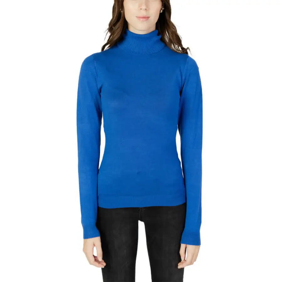 Vero Moda woman in blue turtle neck sweater from Vero Moda Women Knitwear collection