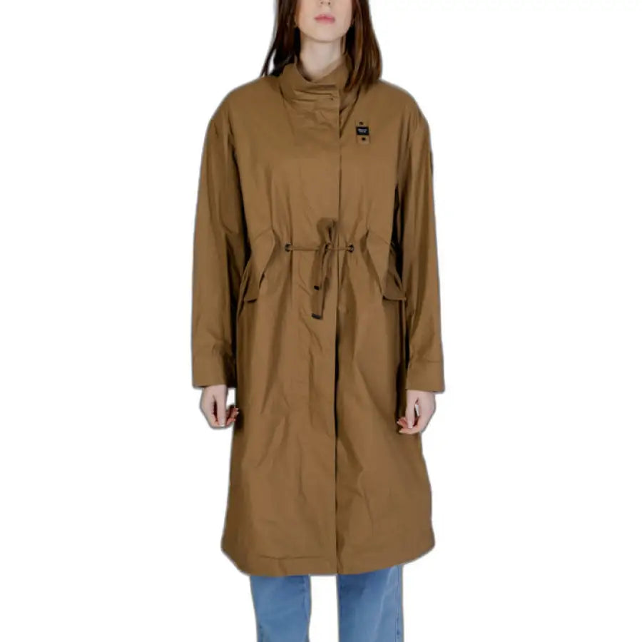 Blauer Blauer women blazer - elegant woman in brown raincoat showcasing style