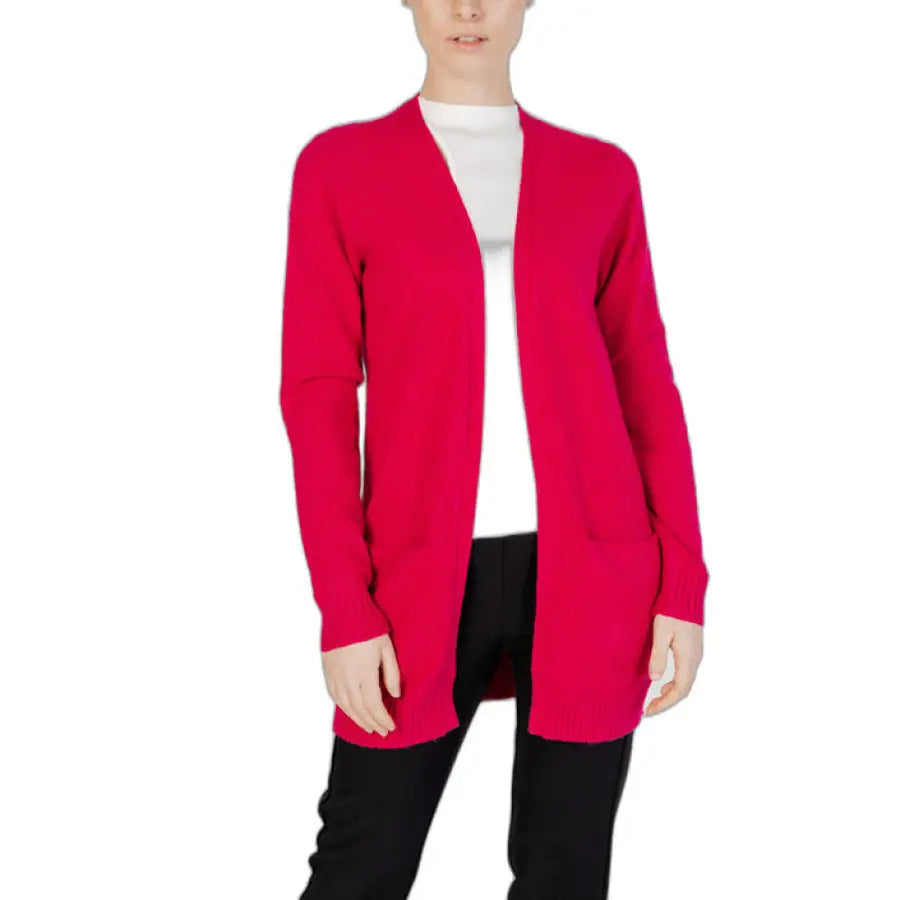 Woman in Vila Clothes red cardigan sweater for Vila Clothes Women Cardigan