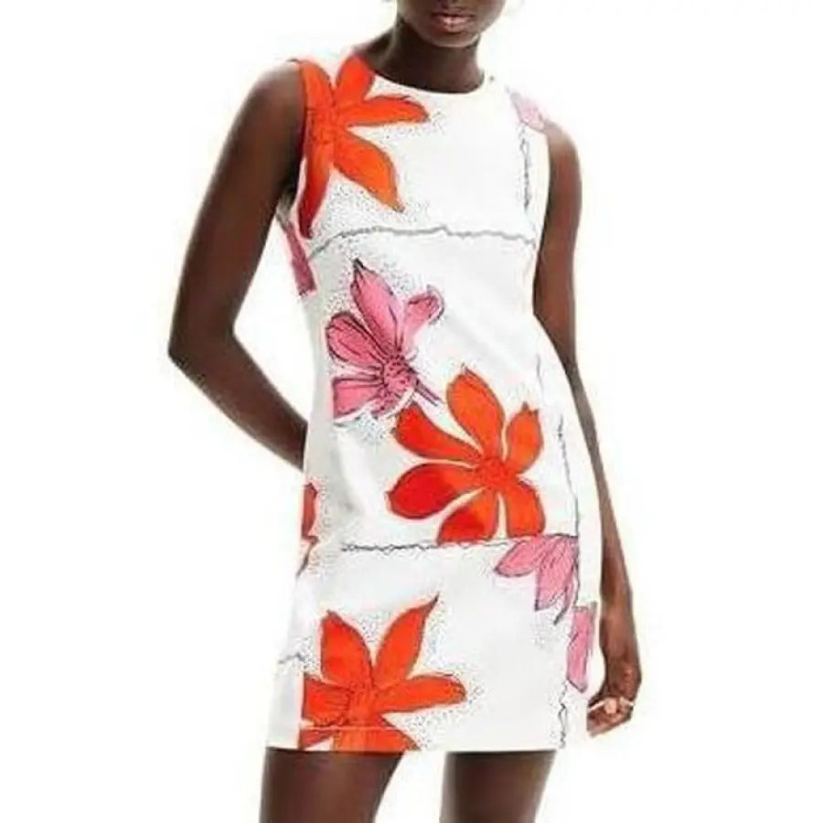 Desigual women in white dress with red flowers - Desigual women dress feature
