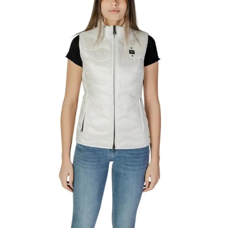 Woman modeling Blauer Women’s White Turtleneck Gilet with Zip and Pockets