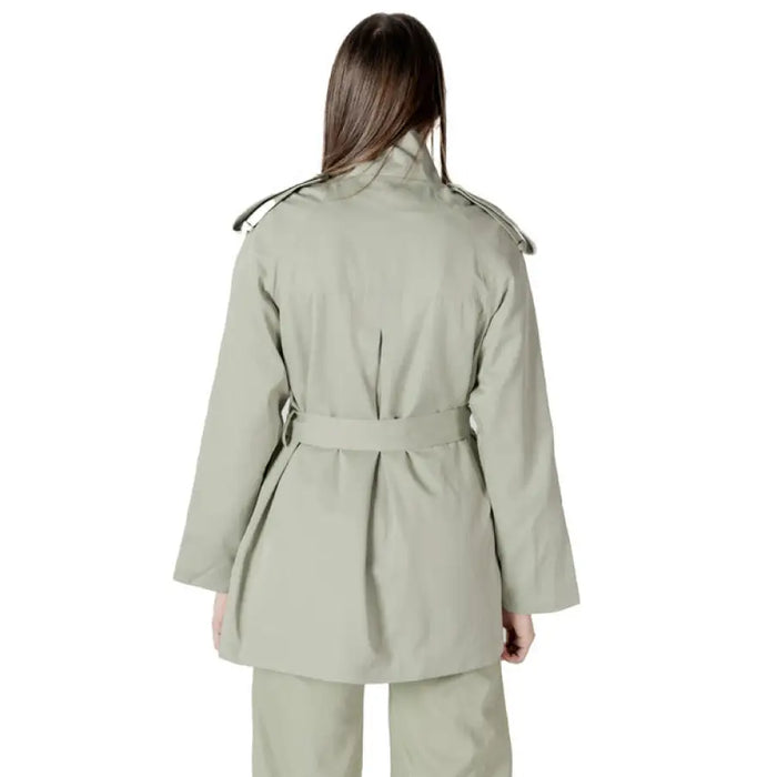 Women’s Belted Sage Green Trench Coat showcasing timeless style and elegant design