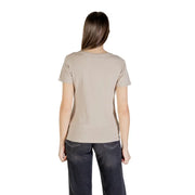 Beige Guess Active Womens T Shirt with short sleeves and round neck for fall winter