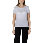 White Ea7 Women Spring Summer short-sleeve crew-neck T-shirt with silver EA7 logo