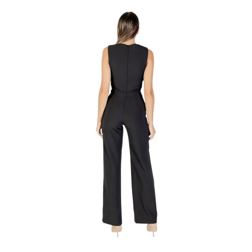 Women Black Sleeveless V Neck Rinascimento Jumpsuit with Wide Legs