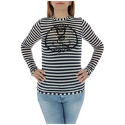 Women striped long sleeve shirt in black and white with a central anchor embellishment and nautical design