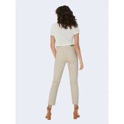 Women’s beige high-rise straight-leg jeans with pockets featuring a clean modern cut and subtle stitching details