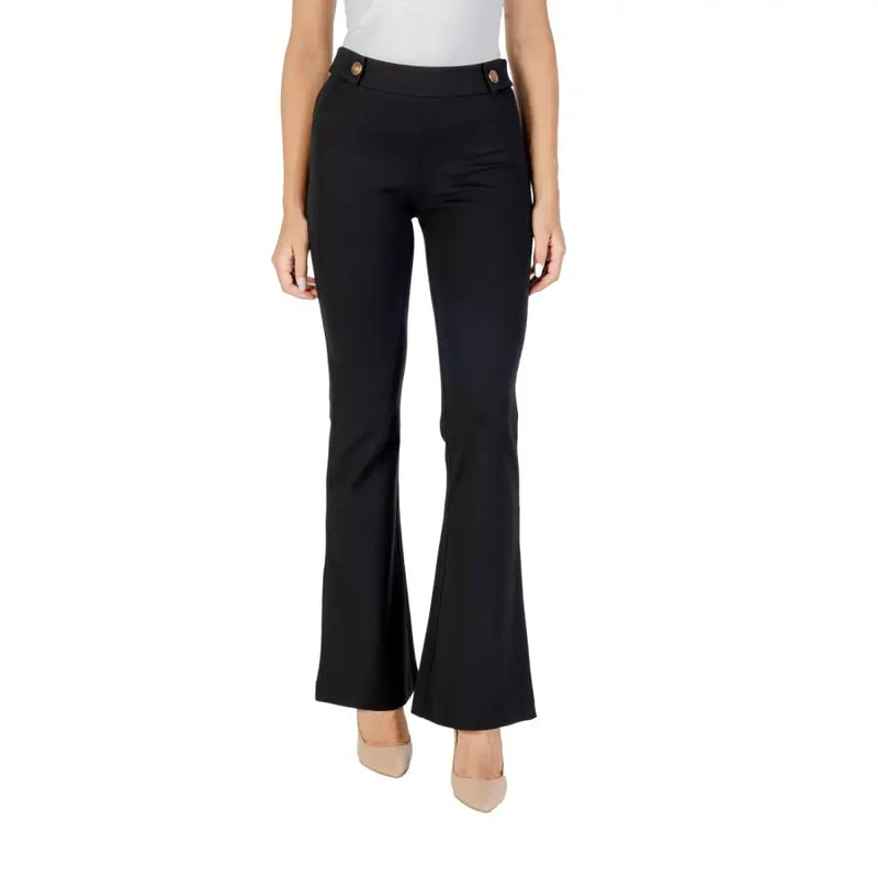 Women’s black high-waisted flared trousers with decorative buttons from Guess Fall Winter collection