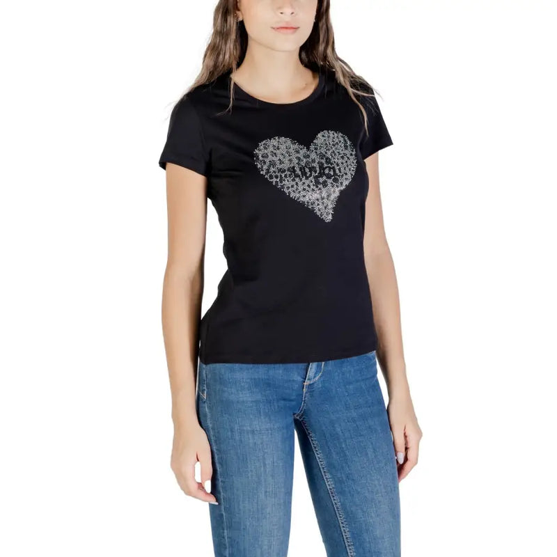 Black women’s short-sleeve T-shirt with sparkly heart design from Liu Jo