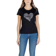 Women’s black short-sleeve cotton T-shirt with silver heart design by Liu Jo