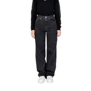 Women’s black wide leg jeans high-waisted dark wash denim with a straight-leg cut shown from the front