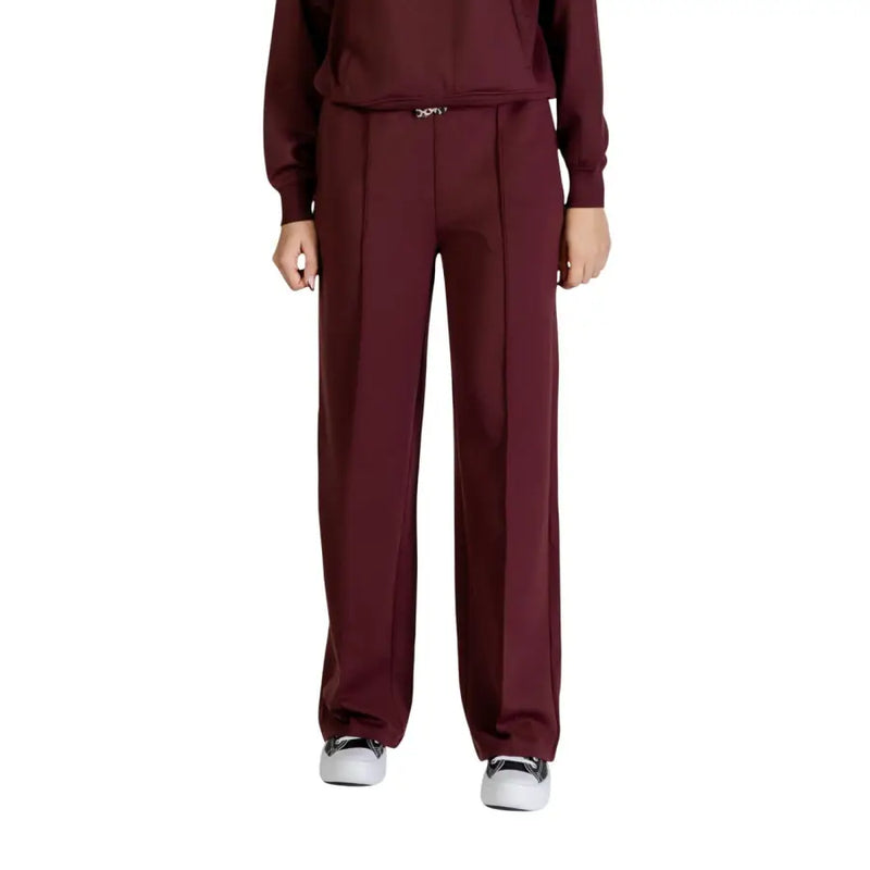 Women’s Bordeaux polyester elastane wide-leg trousers with pleats