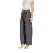 Women’s high-waisted wide-leg gray fall winter trousers with pleats, zip hook closure