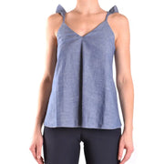 Women’s light blue denim camisole with V-neck and ruffled shoulder straps from Dondup Women Blue Cotton Tank Top