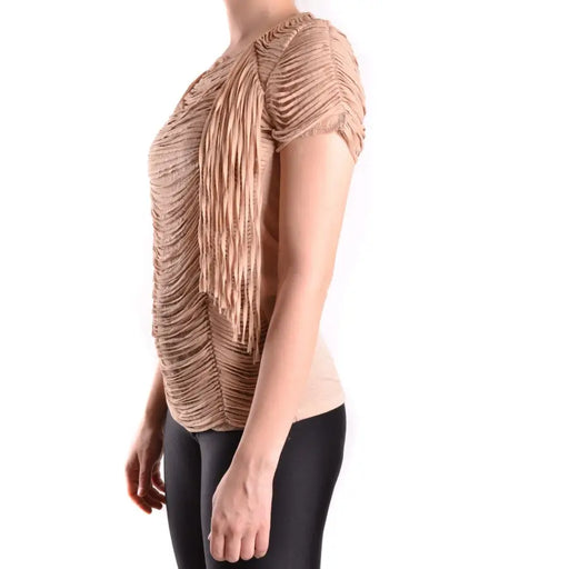 Women’s nude-colored short-sleeved top with fringe details from Elisabetta Franchi