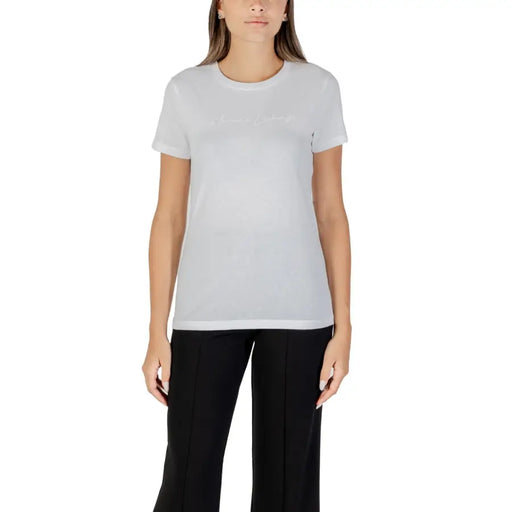 Kurzärmeliges weißes Baumwoll-Damenhemd T-shirt aus Armani Exchange mit Rundhalsausschnitt