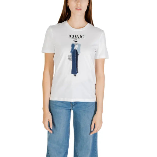 Damen-Kleid aus weißer Bio-Baumwolle T-Shirt mit ikonischem Frauenmotiv
