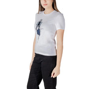 Women’s white organic cotton short-sleeved t-shirt with stylized woman graphic and pierpaolo branding print
