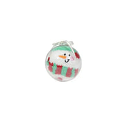 Clear glass Christmas ornament with a snowman and red green stripes design