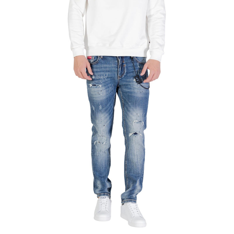 Blaue Distressed Cotton Stretch Jeans für Männer