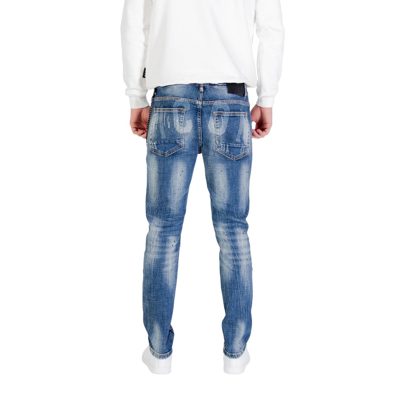 Blaue Distressed Cotton Stretch Jeans für Männer