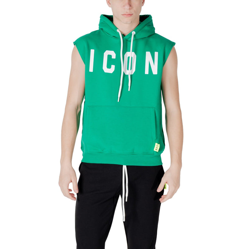 Grüner ärmelloser Hoodie mit weißen Kordelzügen