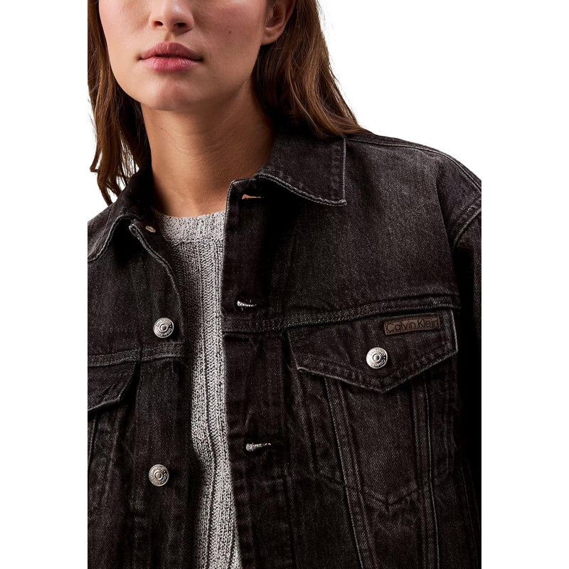 Calvin Klein Jeans Damen Schwarze Baumwollknopfjacke