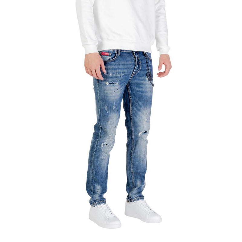 Blaue Distressed Cotton Stretch Jeans für Männer