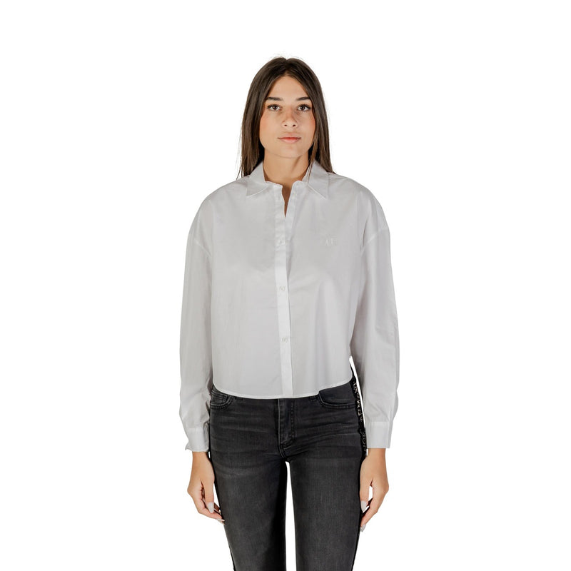 Armani Exchange Damen Weißes Langarmhemd mit Knopfleiste aus Baumwolle