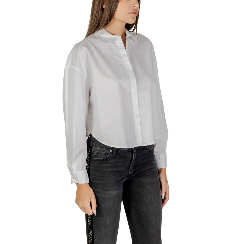Armani Exchange Damen Weißes Langarmhemd mit Knopfleiste aus Baumwolle