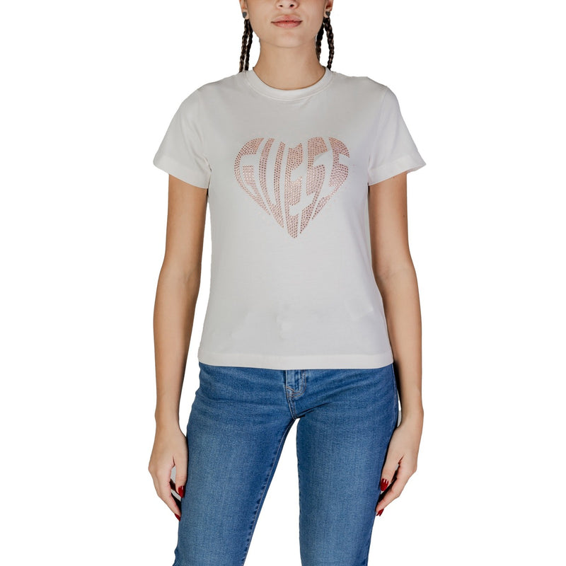 Guess Active Damen Kurzarm T-Shirt Weiß mit Druck