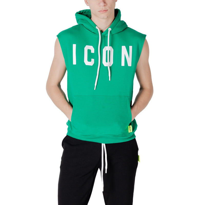 Grüner ärmelloser Hoodie mit weißen Kordelzügen