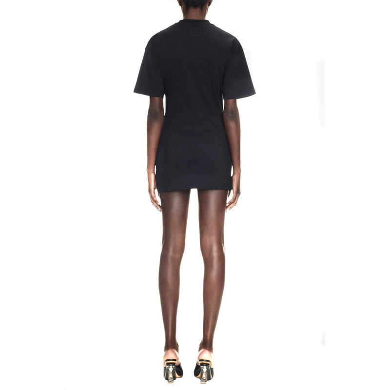 Schwarzes Minikleid mit skulpturalen Absätzen und geknotetem Detail