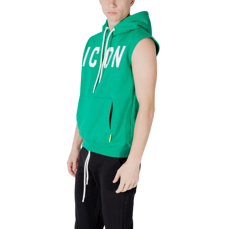 Grüner ärmelloser Hoodie mit weißen Kordelzügen