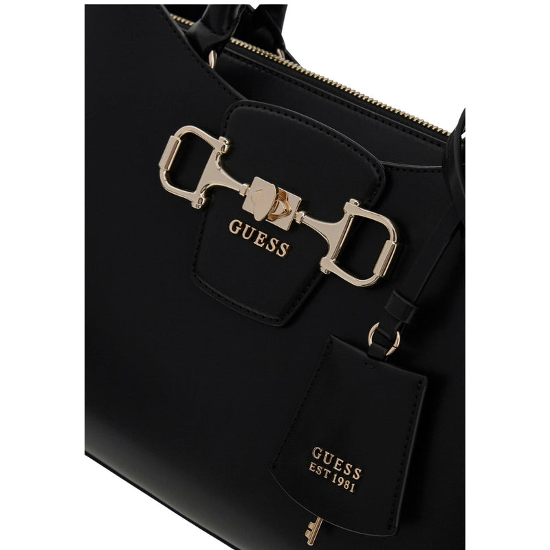 Raten Sie: Schwarze Handtasche mit Schultergurt und Taschen