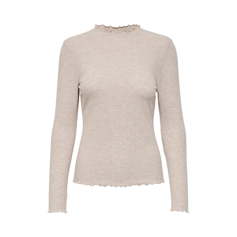 Beige Rundhalsausschnitt Langer Pullover für Frauen