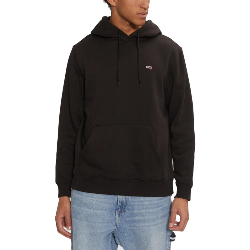 Schwarzes Langes Kapuzensweatshirt Tommy Hilfiger Jeans Herren Herbst Winter Sweatshirt mit Fronttaschen
