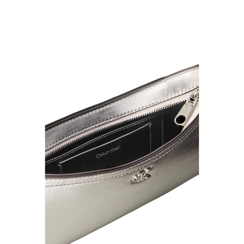 Calvin Klein Silberne Polyurethan-Handtasche mit Reißverschlussfach