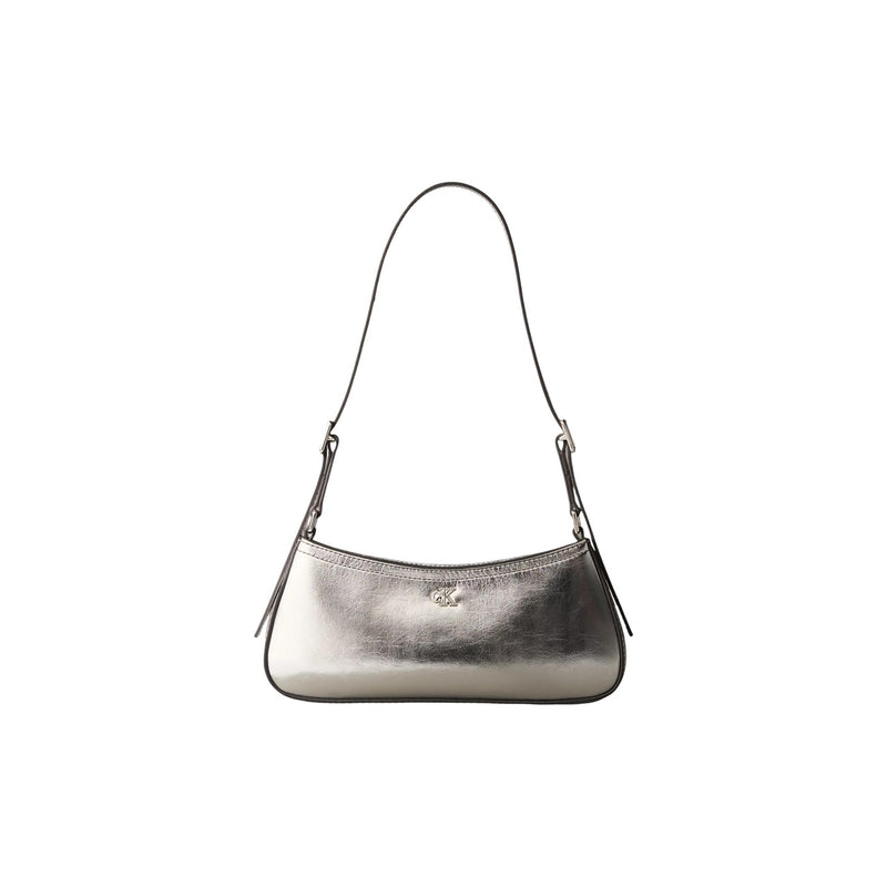 Calvin Klein Silberne Polyurethan-Handtasche mit Reißverschlussfach