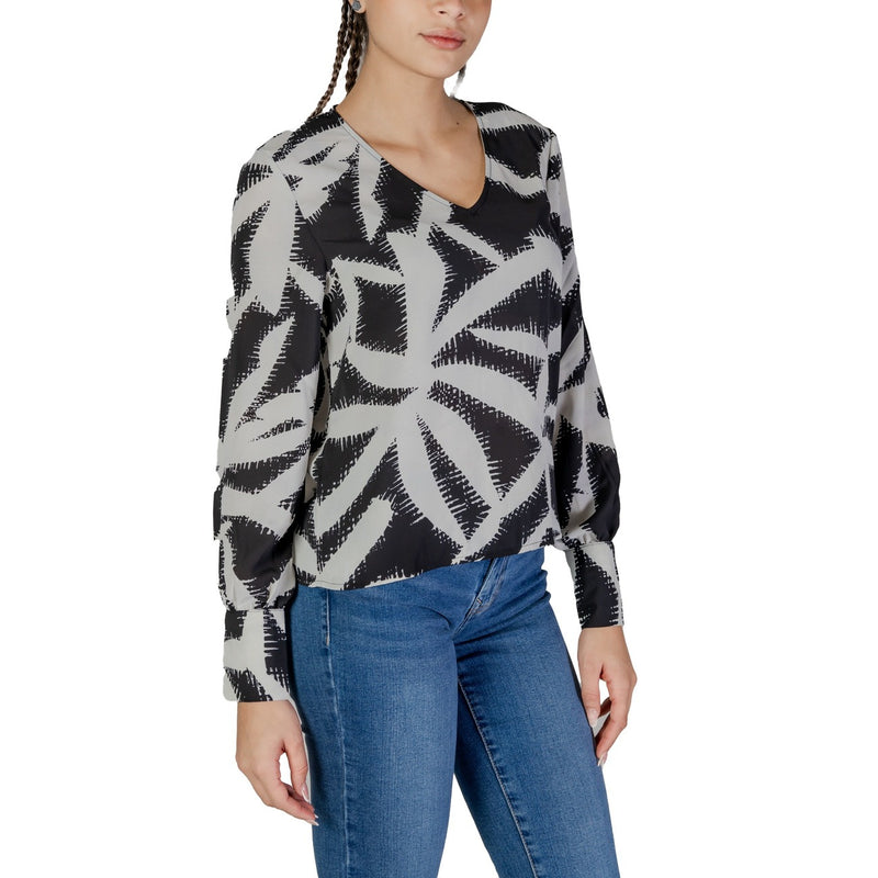 Jacqueline De Yong Schwarze Langarm-V-Ausschnitt-Polyester-Bluse