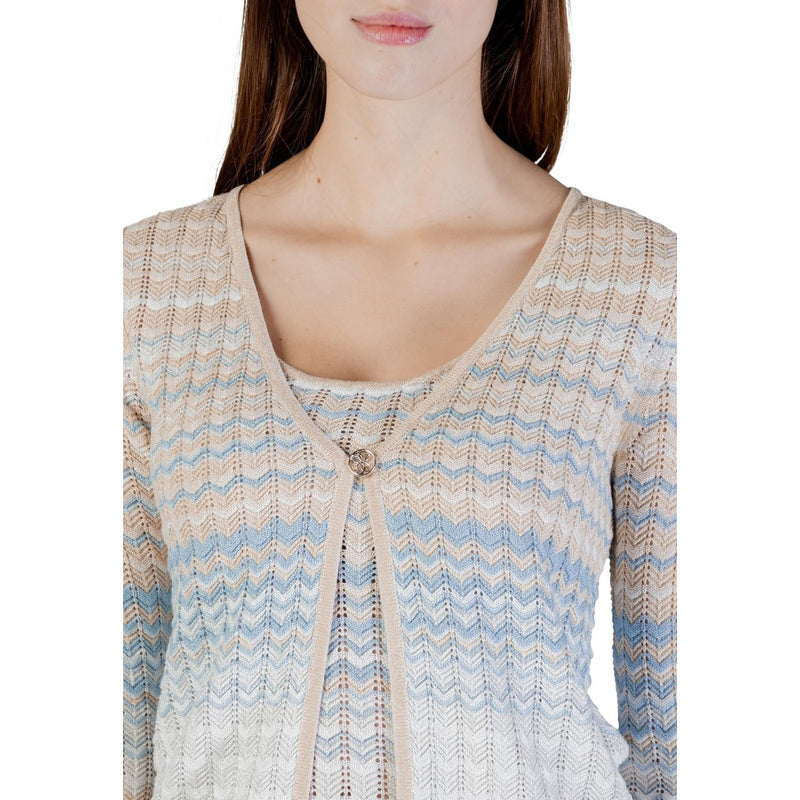 Guess Damen Beige Langarm-Knopf-V-Ausschnitt-Cardigan