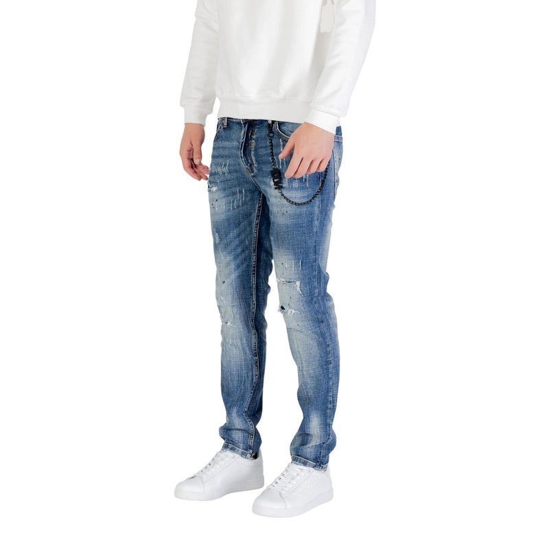 Blaue Distressed Cotton Stretch Jeans für Männer