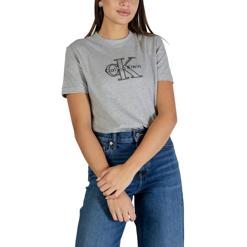 Calvin Klein Jeans Damen T-Shirt aus Baumwolle mit grauem Aufdruck