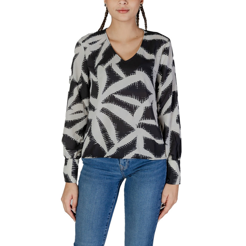 Jacqueline De Yong Schwarze Langarm-V-Ausschnitt-Polyester-Bluse