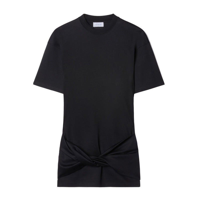 Schwarzes Minikleid mit skulpturalen Absätzen und geknotetem Detail