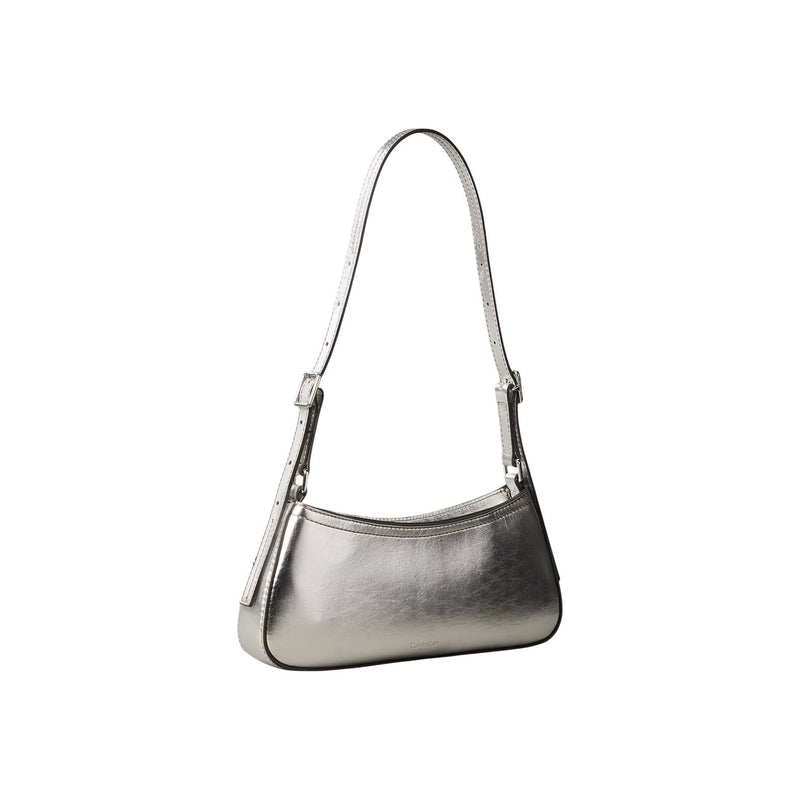 Calvin Klein Silberne Polyurethan-Handtasche mit Reißverschlussfach