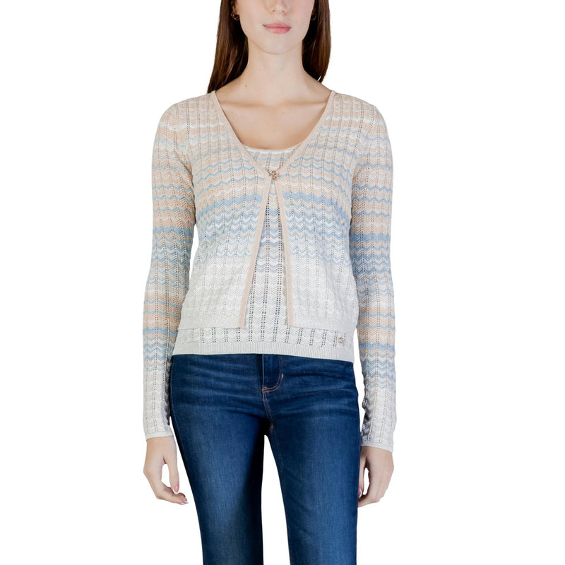Guess Damen Beige Langarm-Knopf-V-Ausschnitt-Cardigan