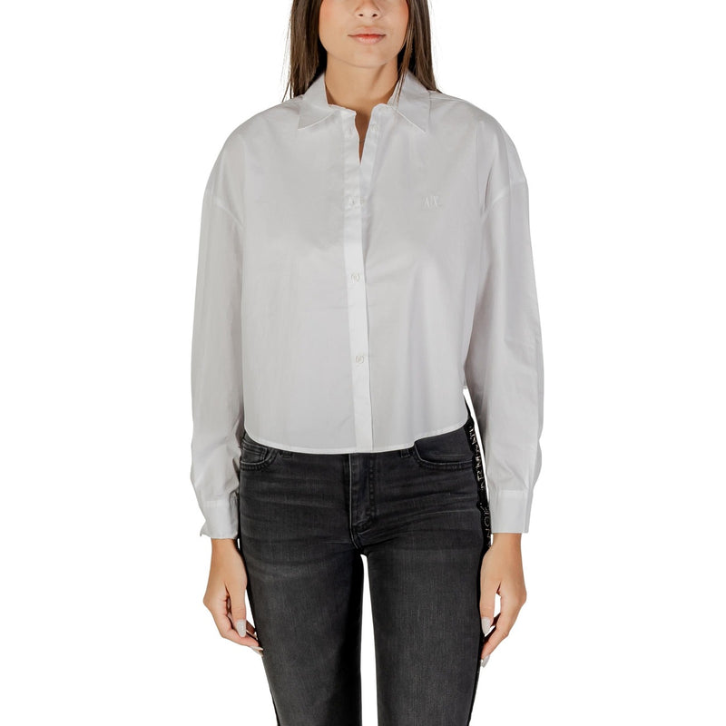 Armani Exchange Damen Weißes Langarmhemd mit Knopfleiste aus Baumwolle