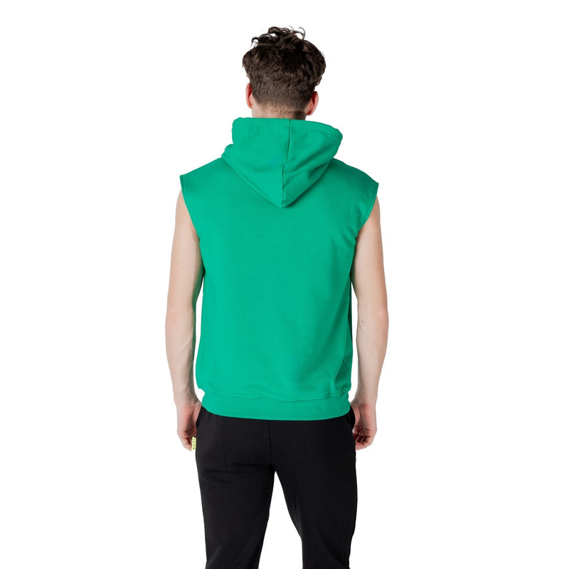 Grüner ärmelloser Hoodie mit weißen Kordelzügen